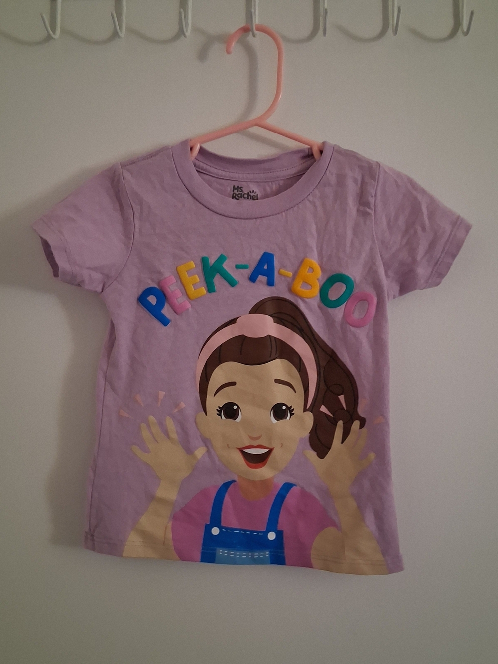 Ms. Rachel 3T Light Purple Peek-A-Boo shirt